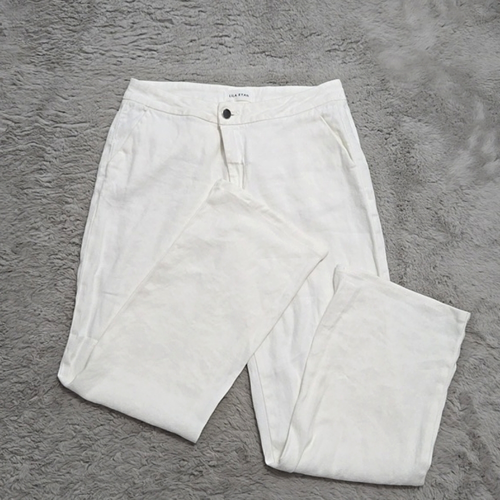 Lila Ryan linen blend white straight leg pants size 8 coastal grandmother